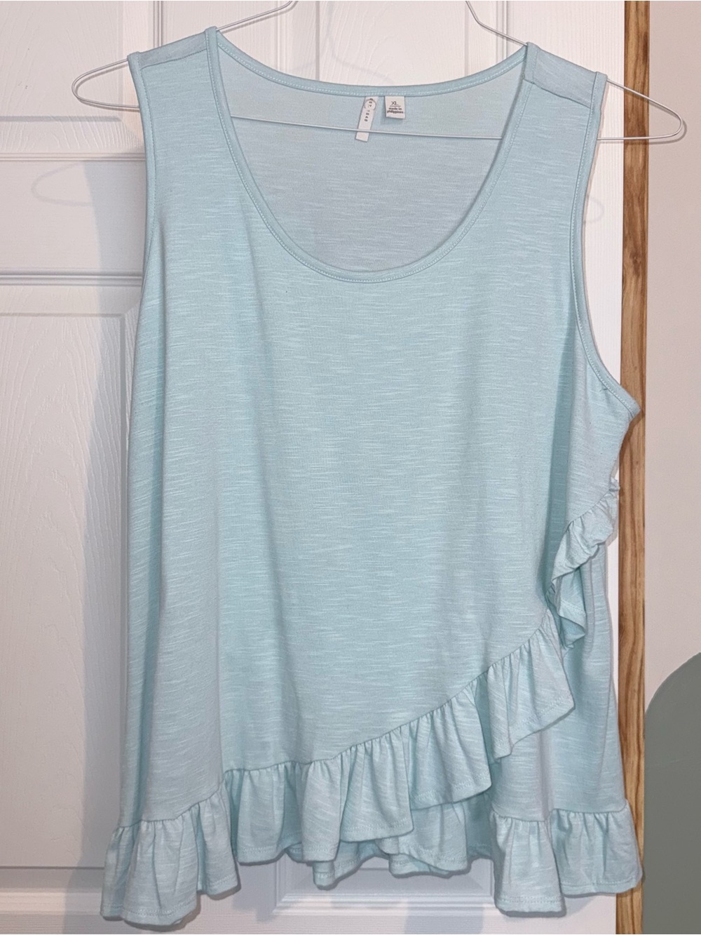 Light Blue Ruffle Hem Sleeveless Top - Women's